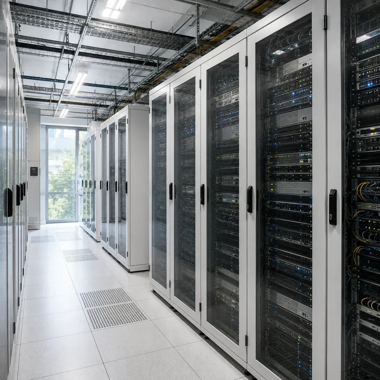 Rows of servers in a secure data center